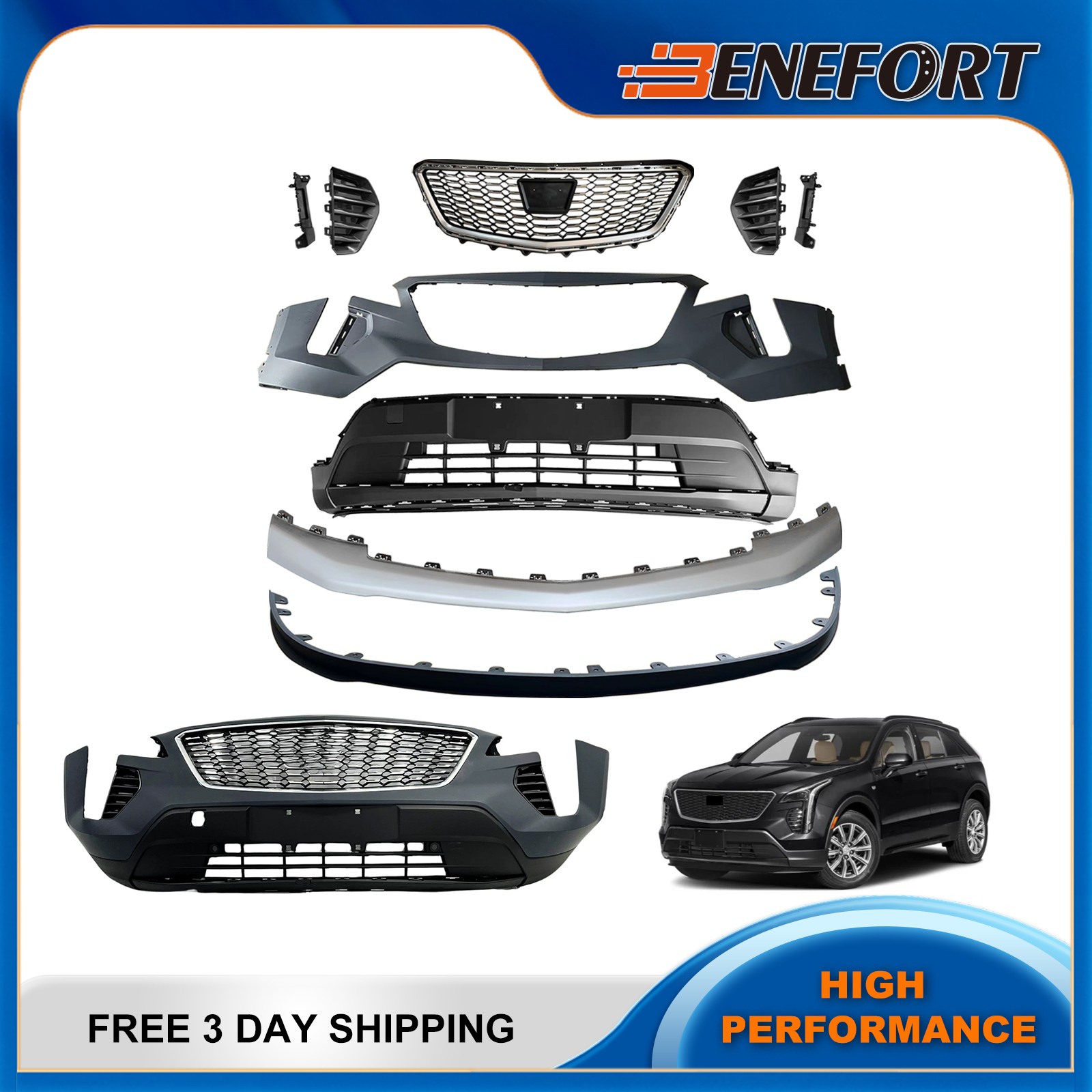 New Front Bumper Cover Grille Kit W/O Sensor Holes For 2019-2023 Cadillac XT4 New Front Bumper Cover Grille Kit W/O Sensor Holes For 2019-2023 Cadillac XT4