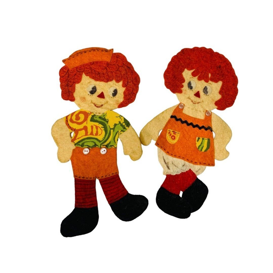 Handmade Vintage 1970s Felt Magnet Raggedy Ann and Andy Matching 8 Handmade Vintage 1970s Felt Magnet Raggedy Ann and Andy Matching 8