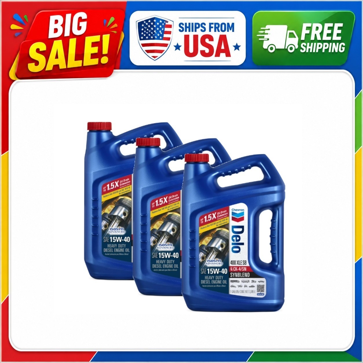 3 Pack Delo 400 XLE SB Synthetic Blend 15W-40 Heavy Duty Diesel Motor Oil 1 Gal 3 Pack Delo 400 XLE SB Synthetic Blend 15W-40 Heavy Duty Diesel Motor Oil 1 Gal