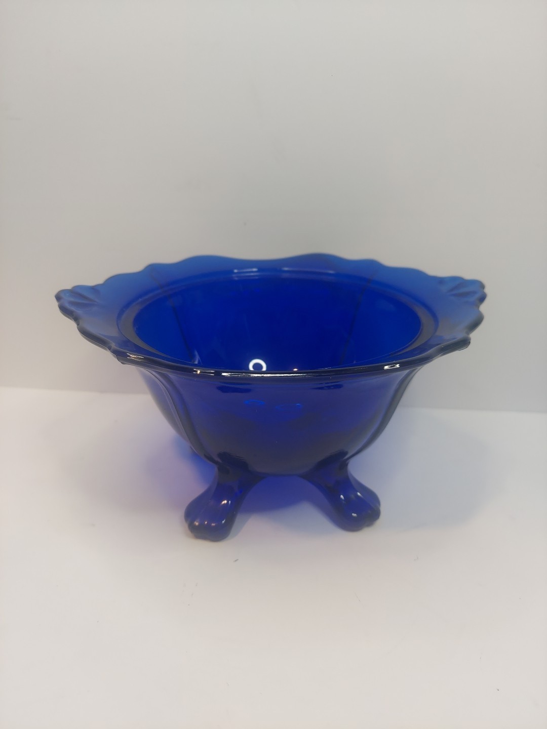 Vintage Cobalt Blue Scalloped Edge 4 Footed Bowl Vintage Cobalt Blue Scalloped Edge 4 Footed Bowl