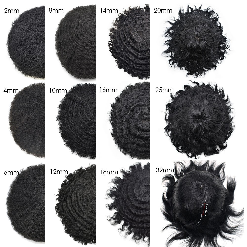 Afro Curl Mens Toupee Full Poly African American Hair System Replacement for Men