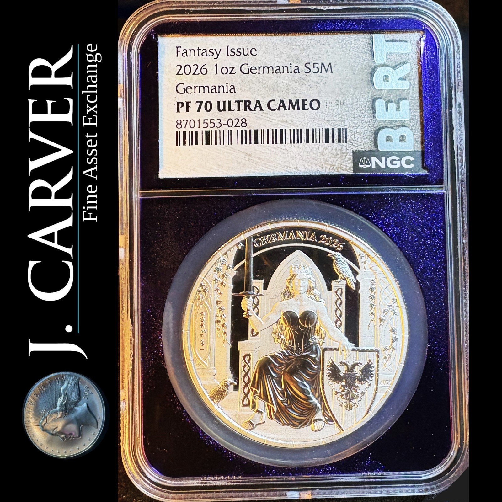 2026 Germania 5 Mark 1oz .9999 Silver Proof, NGC PF70 UC, 500 Mintage Top Pop 2026 Germania 5 Mark 1oz .9999 Silver Proof, NGC PF70 UC, 500 Mintage Top Pop