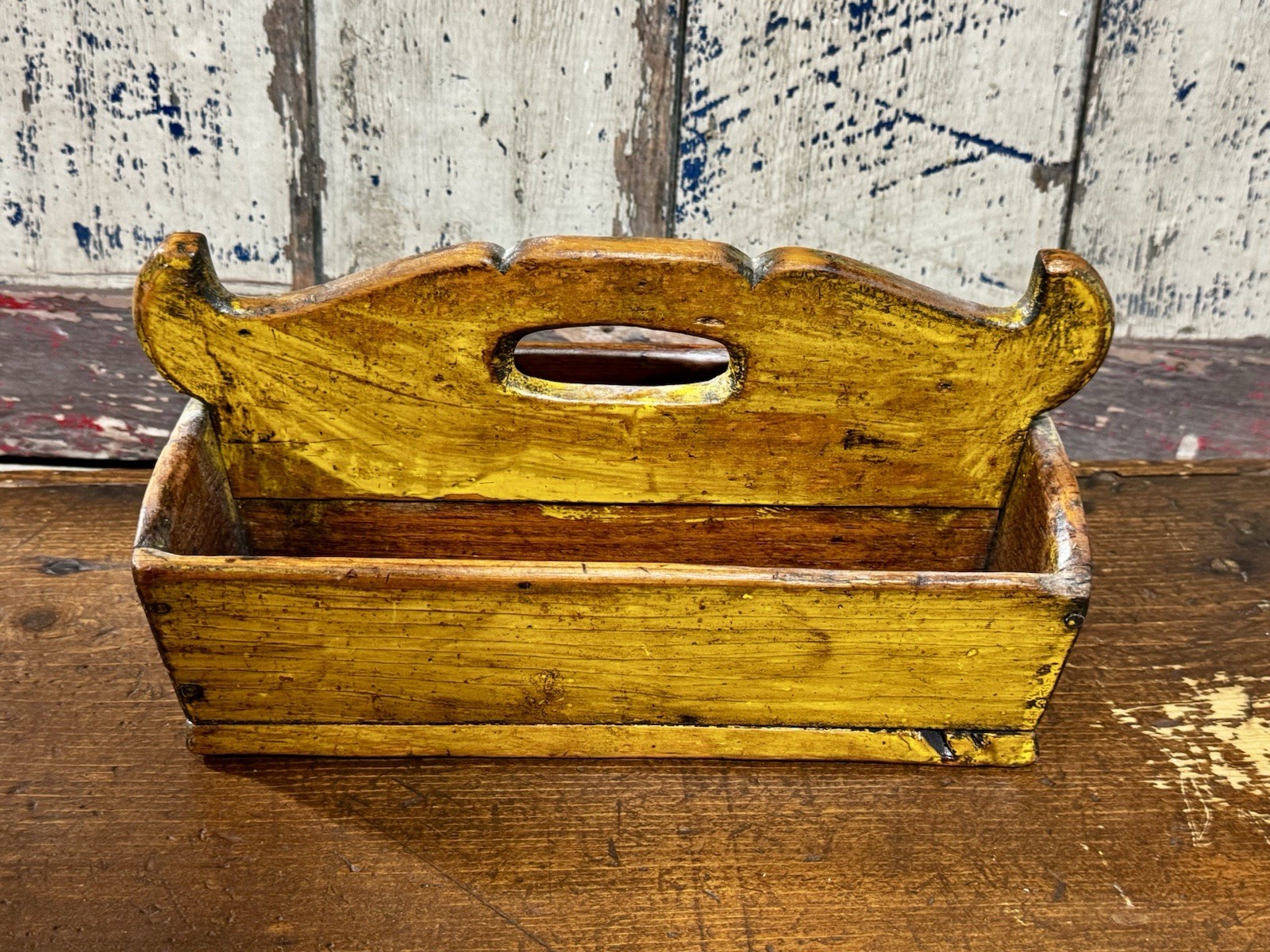 handmade wooden tool carrier caddy tote primitive farmhouse country Yellow Paint handmade wooden tool carrier caddy tote primitive farmhouse country Yellow Paint