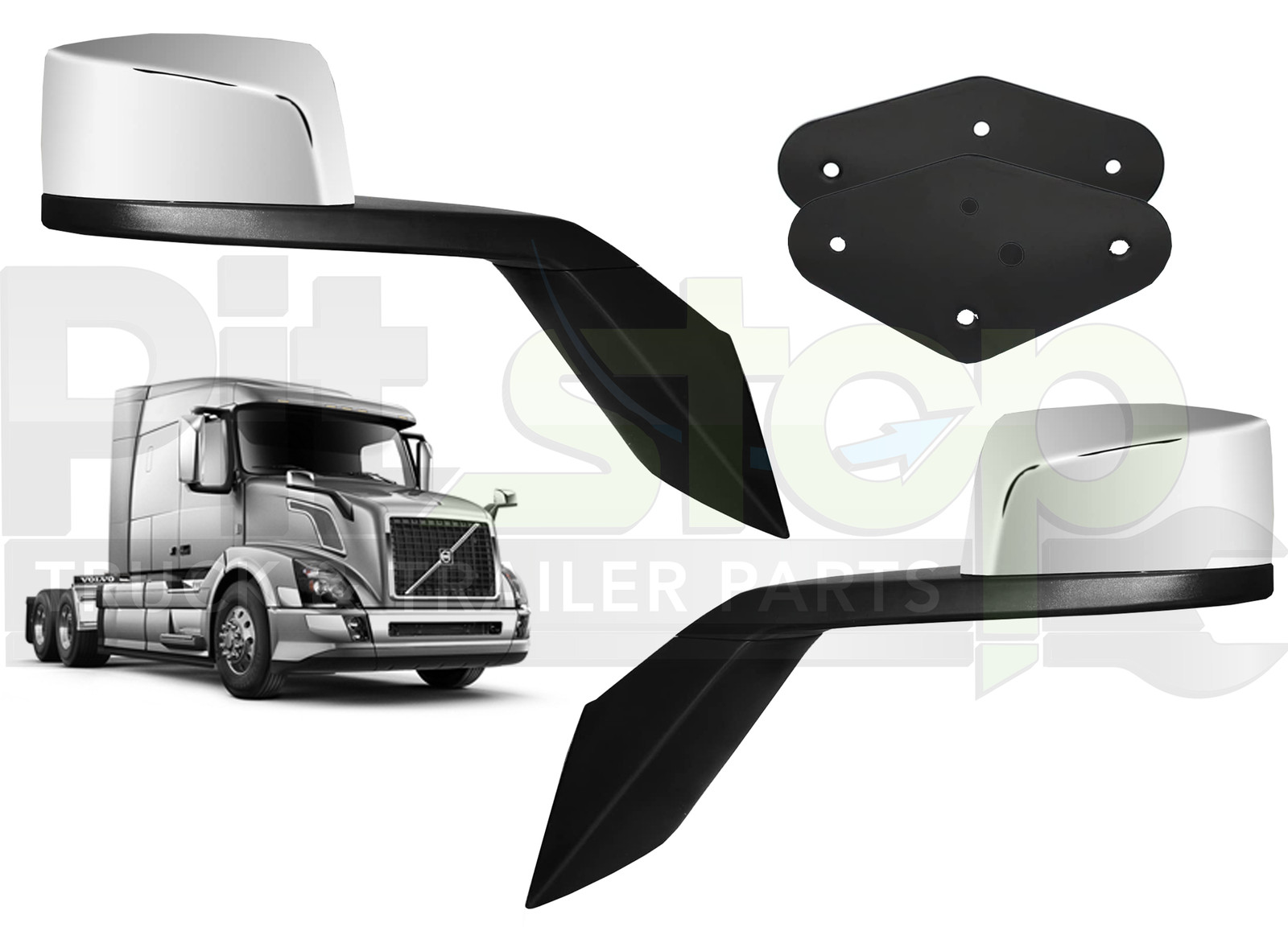 Chrome Hood Mirror Set Pair With Brackets Left Right Fits Volvo VNL 2004–2017