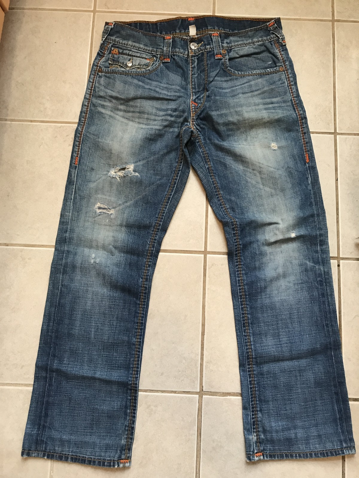 🤩 True Religion MEGA T Straight W/Flaps Jeans Denim Men SZ 33 Rare Vintage  