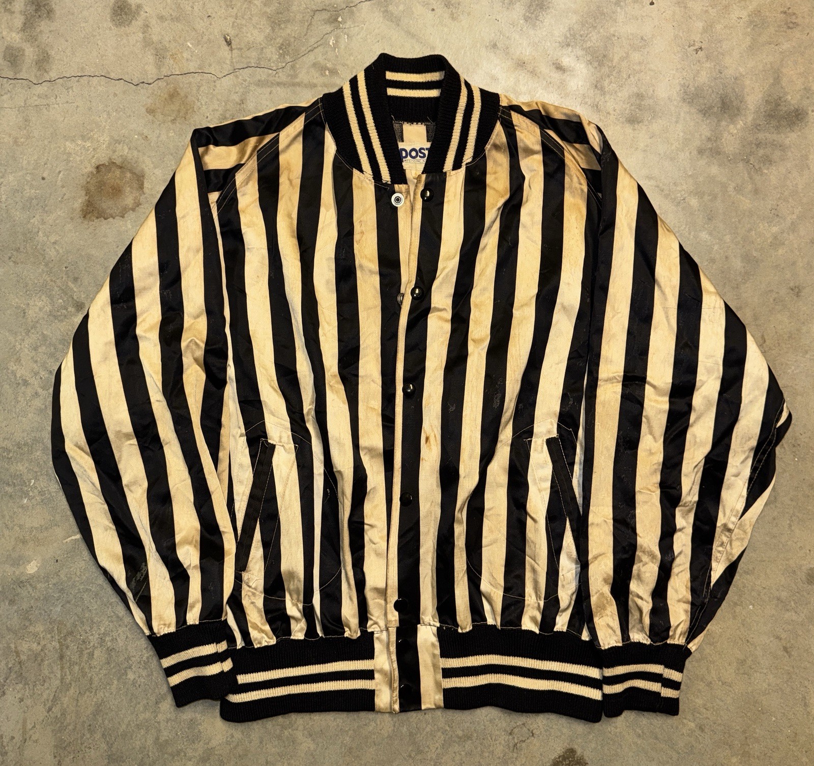 Vintage 50s 60s POST Mfg Co Satin Bomber Jacket Black Gold Striped Athletic XL Vintage 50s 60s POST Mfg Co Satin Bomber Jacket Black Gold Striped Athletic XL