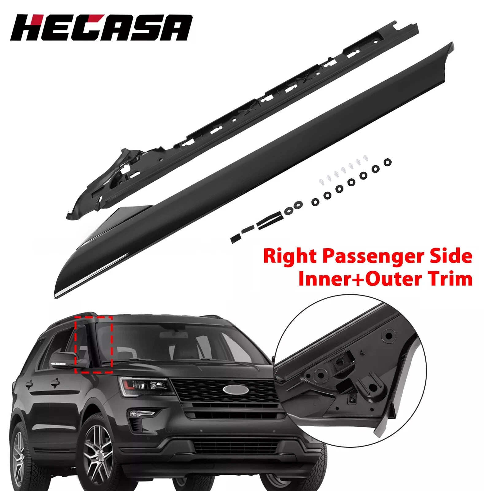 Right Side Windshield A-Pillar Molding INNER OUTER Trim For 11-19 Ford Explorer Right Side Windshield A-Pillar Molding INNER OUTER Trim For 11-19 Ford Explorer