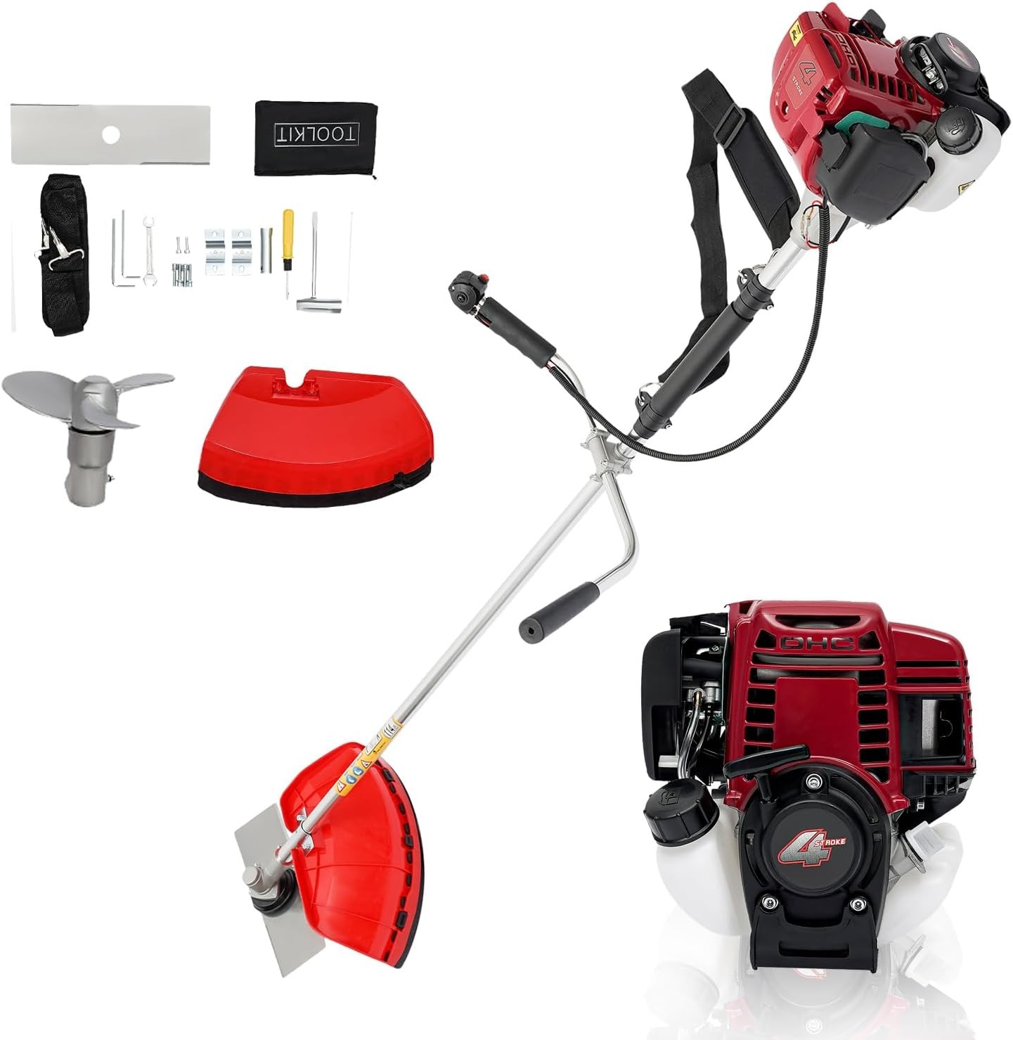 4-Stroke Gas Powered Brush Cutter String Trimmer&Edger 2 in 1 Garden Multi Tool