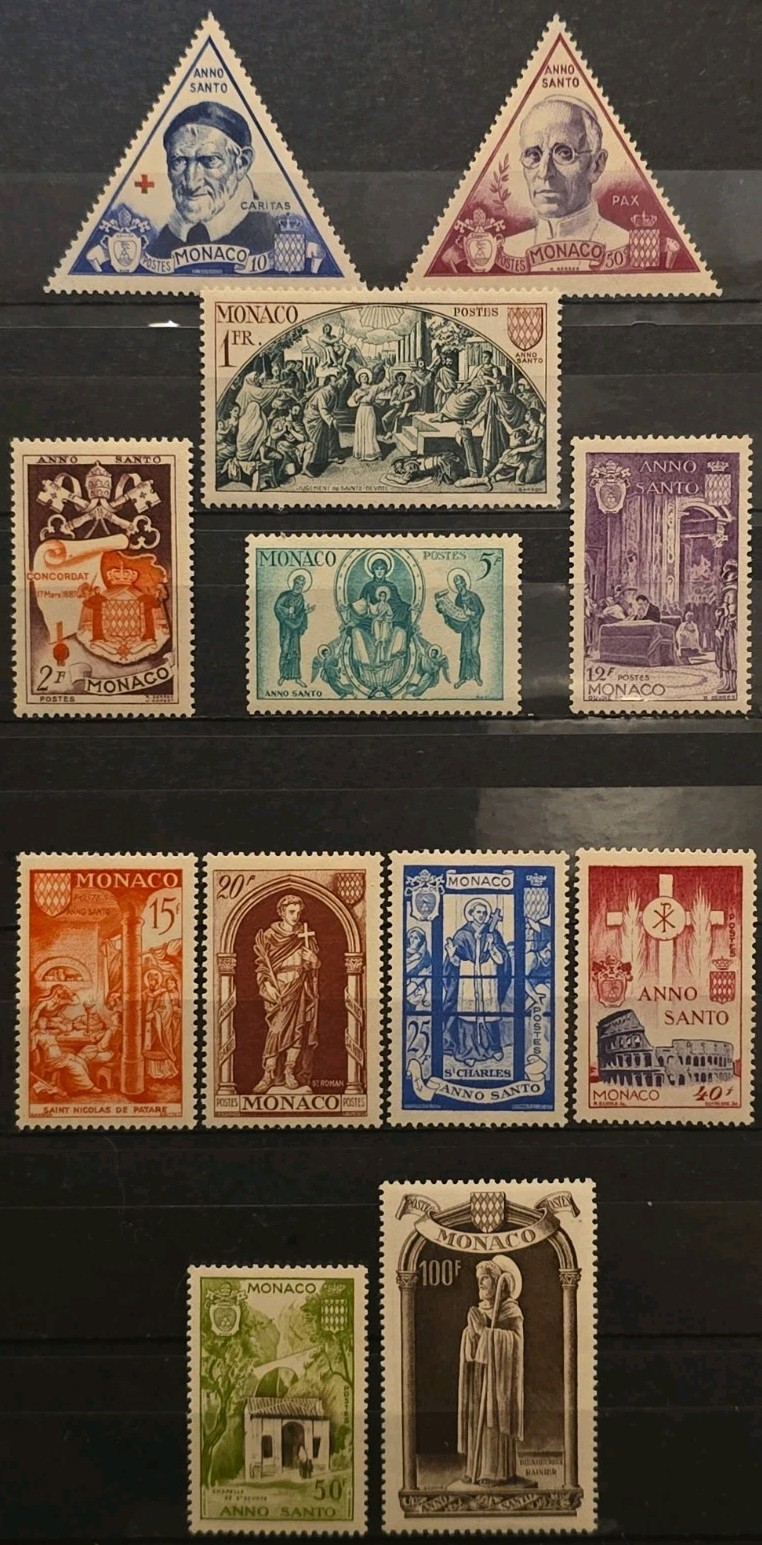 Monaco MVLH Scott 262-273 Holy Year 1950 F-VF Complete With High Values Monaco MVLH Scott 262-273 Holy Year 1950 F-VF Complete With High Values