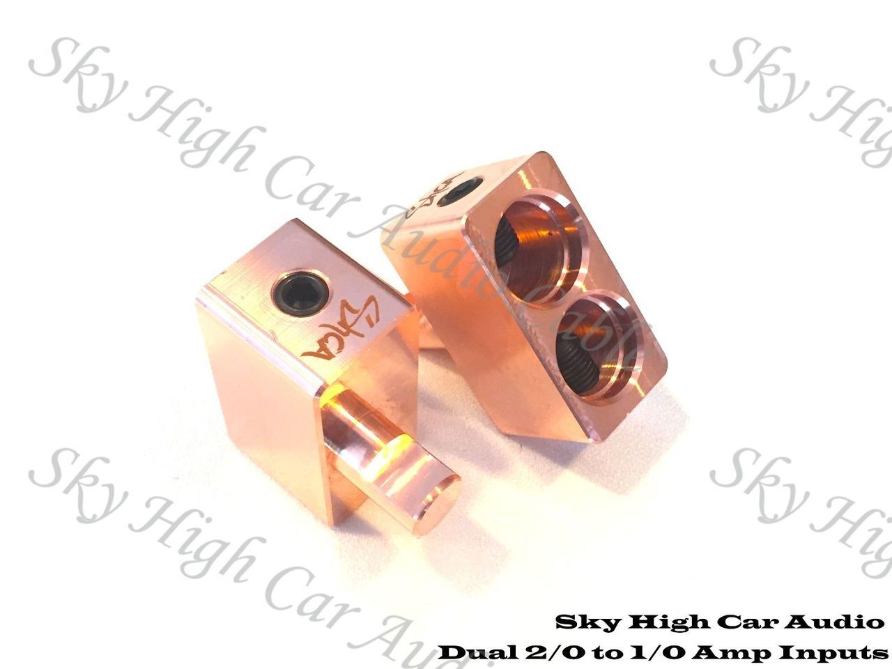 Pair COPPER Sky High DUAL 2/0 Gauge to 1/0 Gauge Amp Input Reducers Inputs 