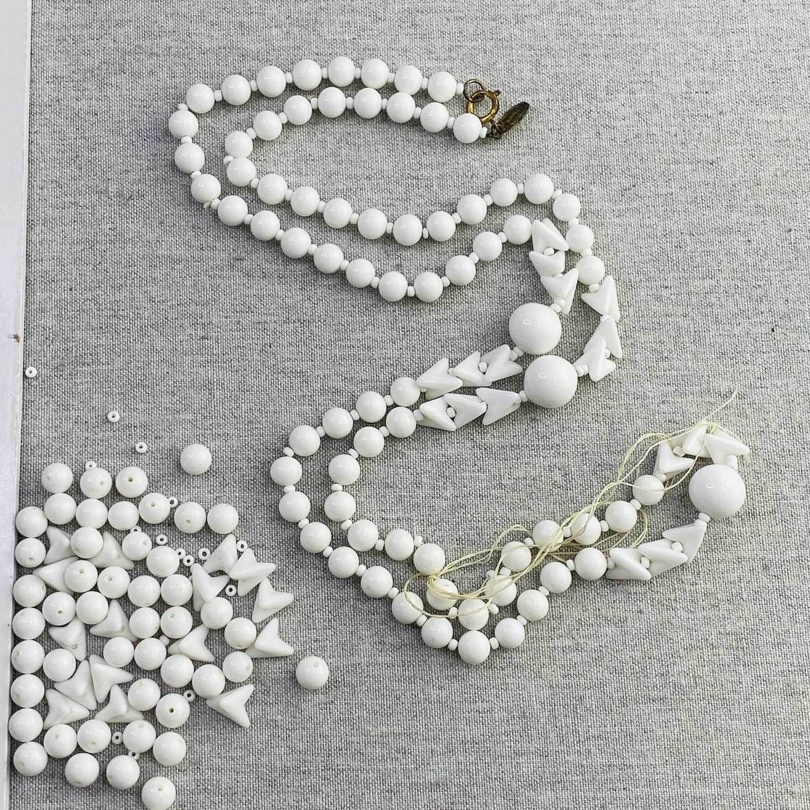 Vintage Miriam Haskell Broken Necklace Parts White Glass Redesign Repair Crafts