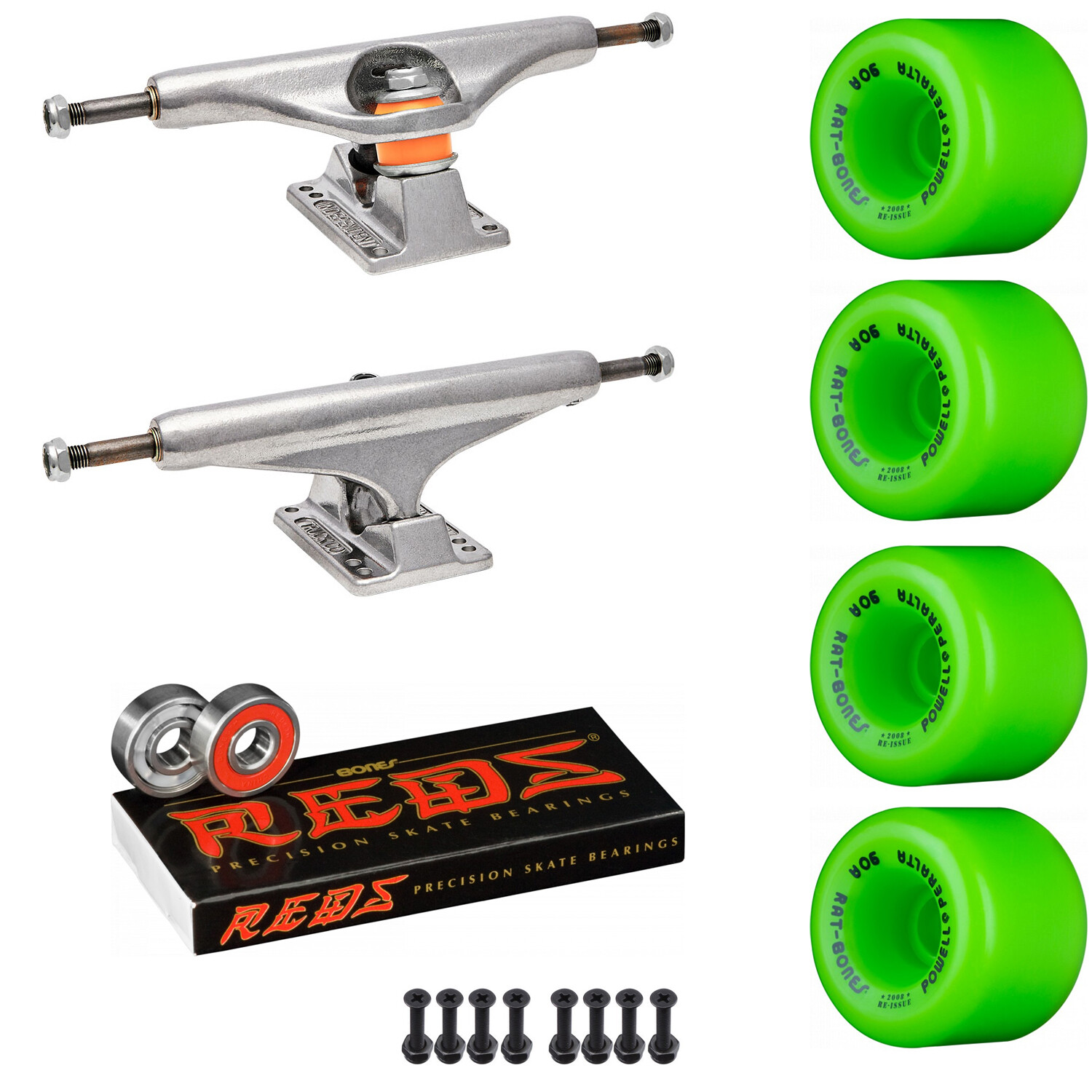 Old School Skateboard Package INDEPENDENT Trucks POWELL RAT BONES Wheels + REDS