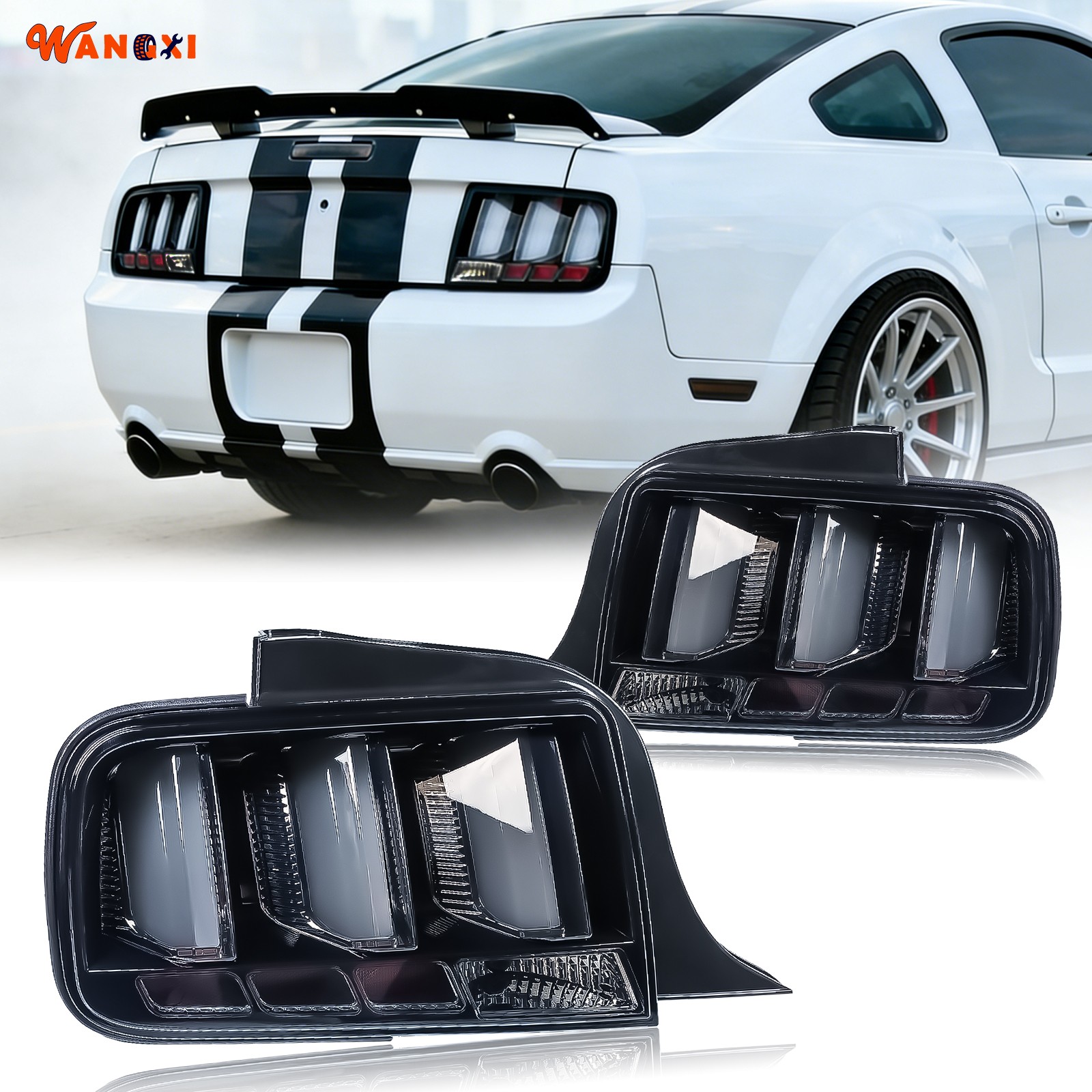 For 2005-2009 Ford Mustang Smoked LED Sequential Tail Lights Signal Brake Lamps