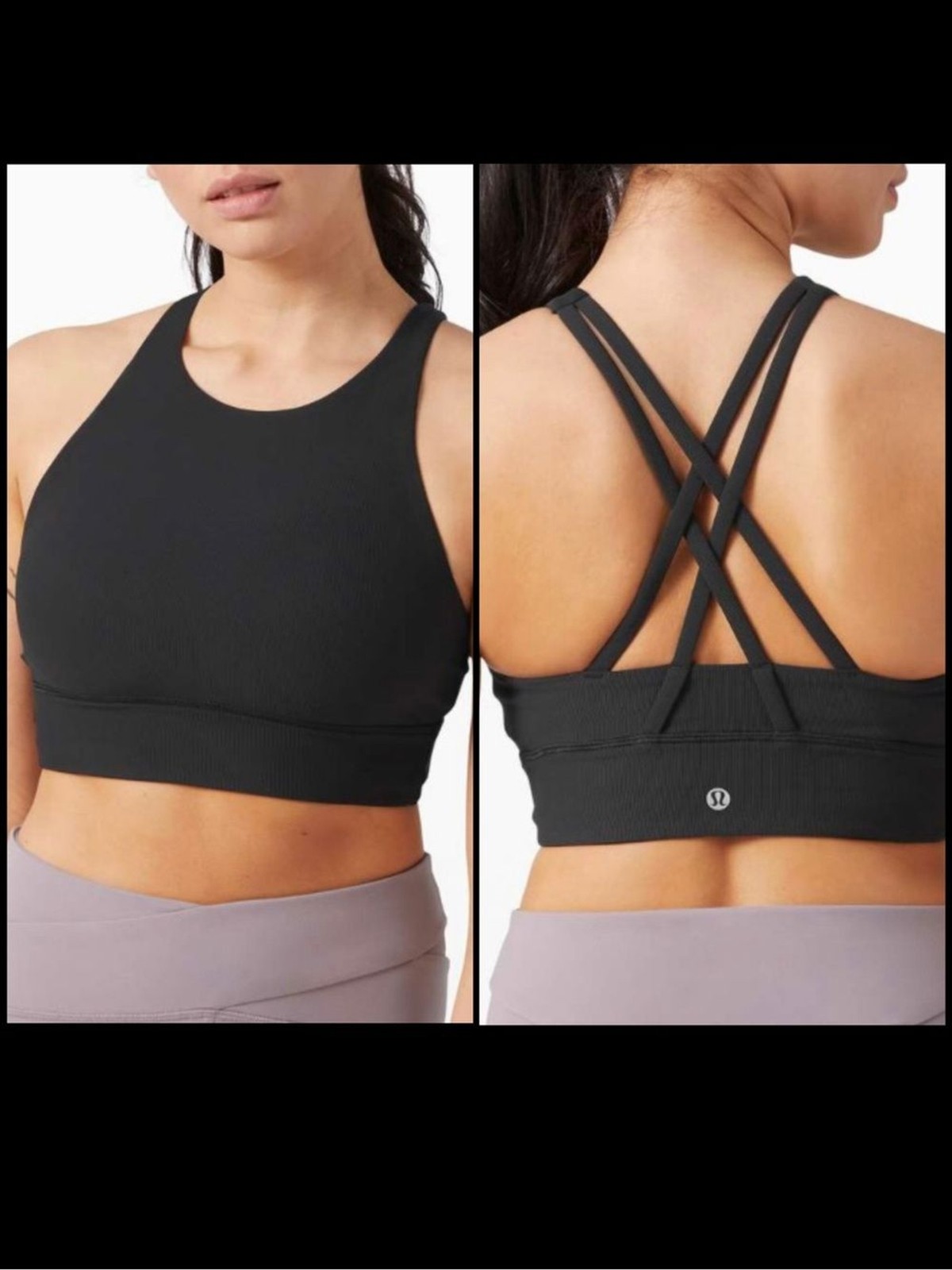 Lululemon High Neck Longline Energy Sports Bra Smooth Black Sz 8 Strappy EUC