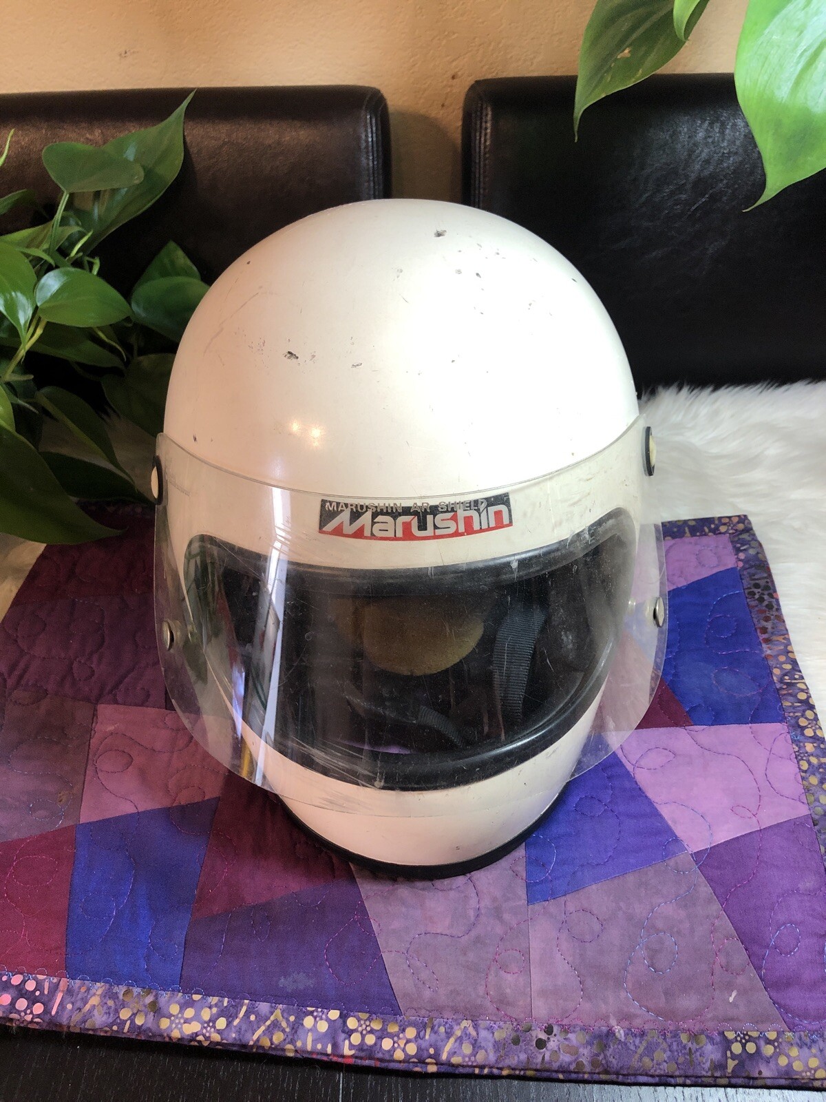 Vintage 1983 White MARUSHIN Motorcycle Helmet Shield M/L Vintage 1983 White MARUSHIN Motorcycle Helmet Shield M/L