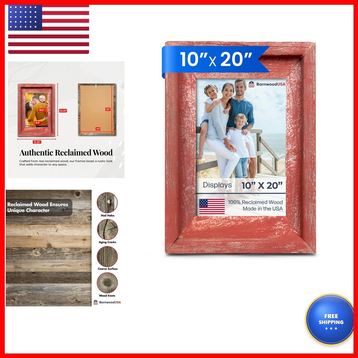 BARNWOODUSA Farmhouse Style Rustic Picture Frame 10x20 Rustic Red BARNWOODUSA Farmhouse Style Rustic Picture Frame 10x20 Rustic Red