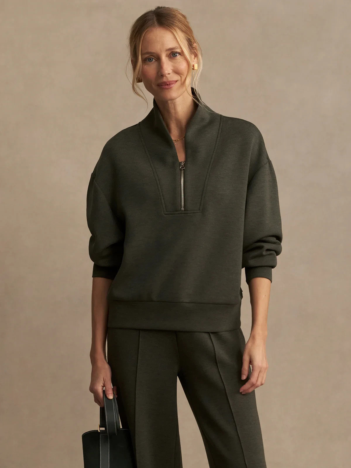 🧡NWT*Varley Davidson Sweat Half Zip Doublesoft Fabric Women\'s Size S Olive Marl