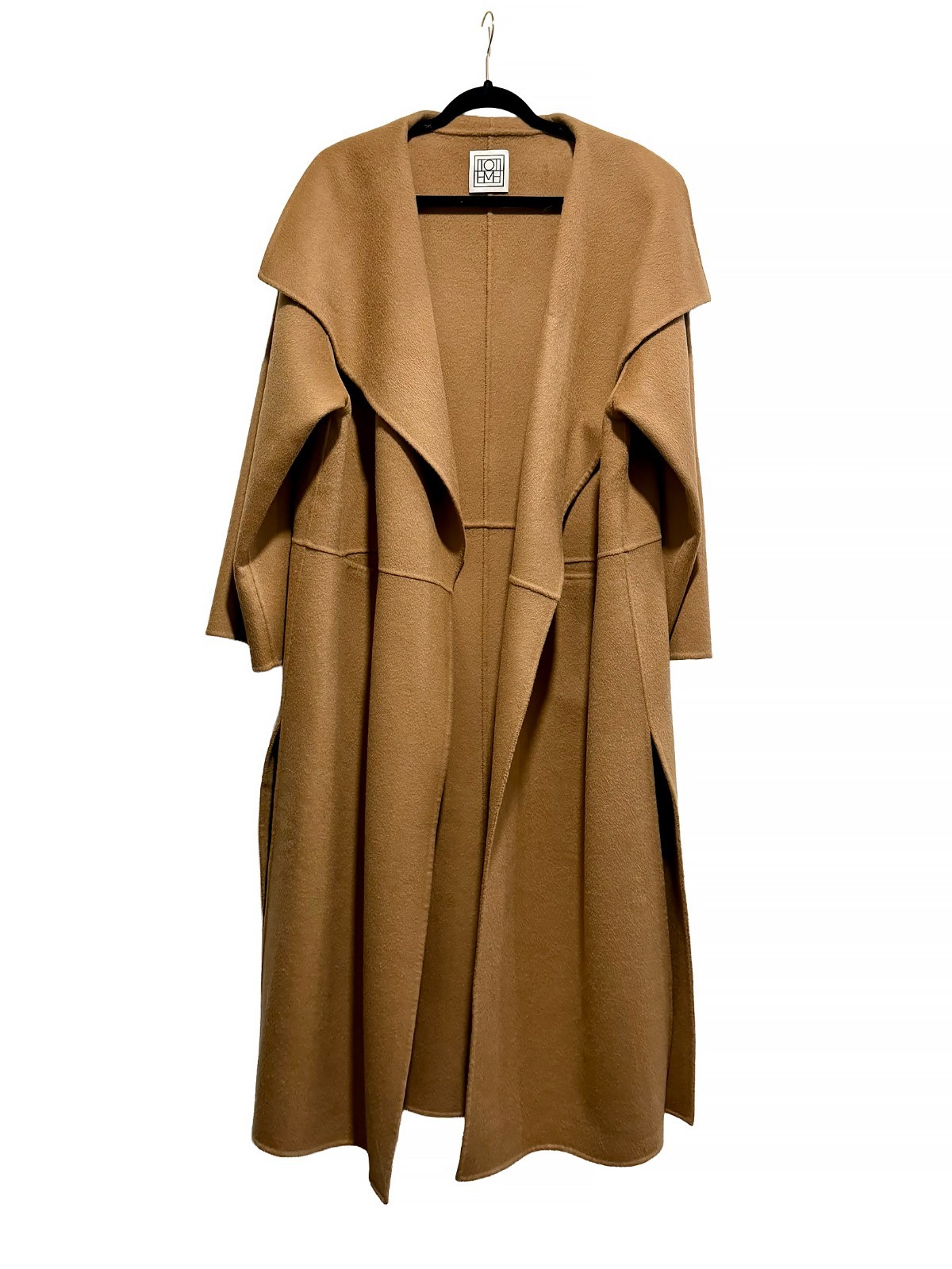Toteme Annecy Draped Wool Cashmere Blend Coat Camel Tan Size M Long Rela G2U
