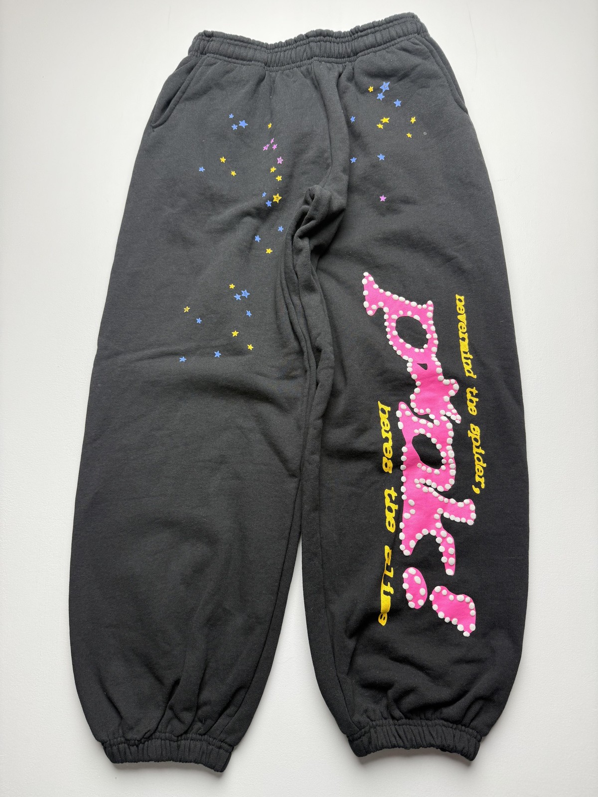 Sp5der P*NK Black Sweatpants Mens Small Rare Spider Designer Baggy Skater Spyder
