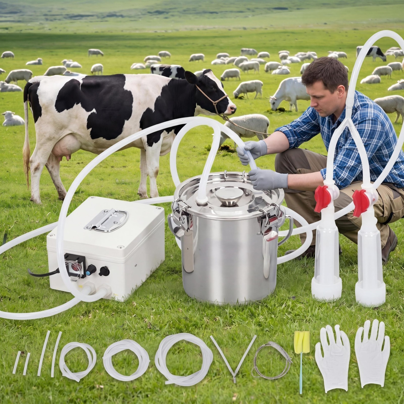 3L/6L/12L Portable Electric 2-in-1 Sheep Goat Milking Machine Cow Milker Vacuum 3L/6L/12L Portable Electric 2-in-1 Sheep Goat Milking Machine Cow Milker Vacuum