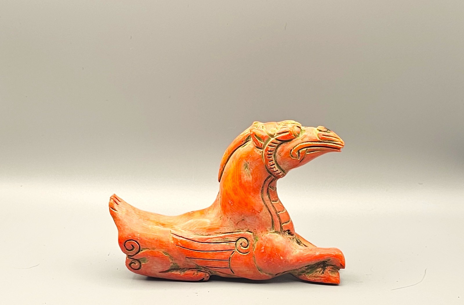 19th c. Chinese Carved Red Coral Pixiu Antique 4.5”