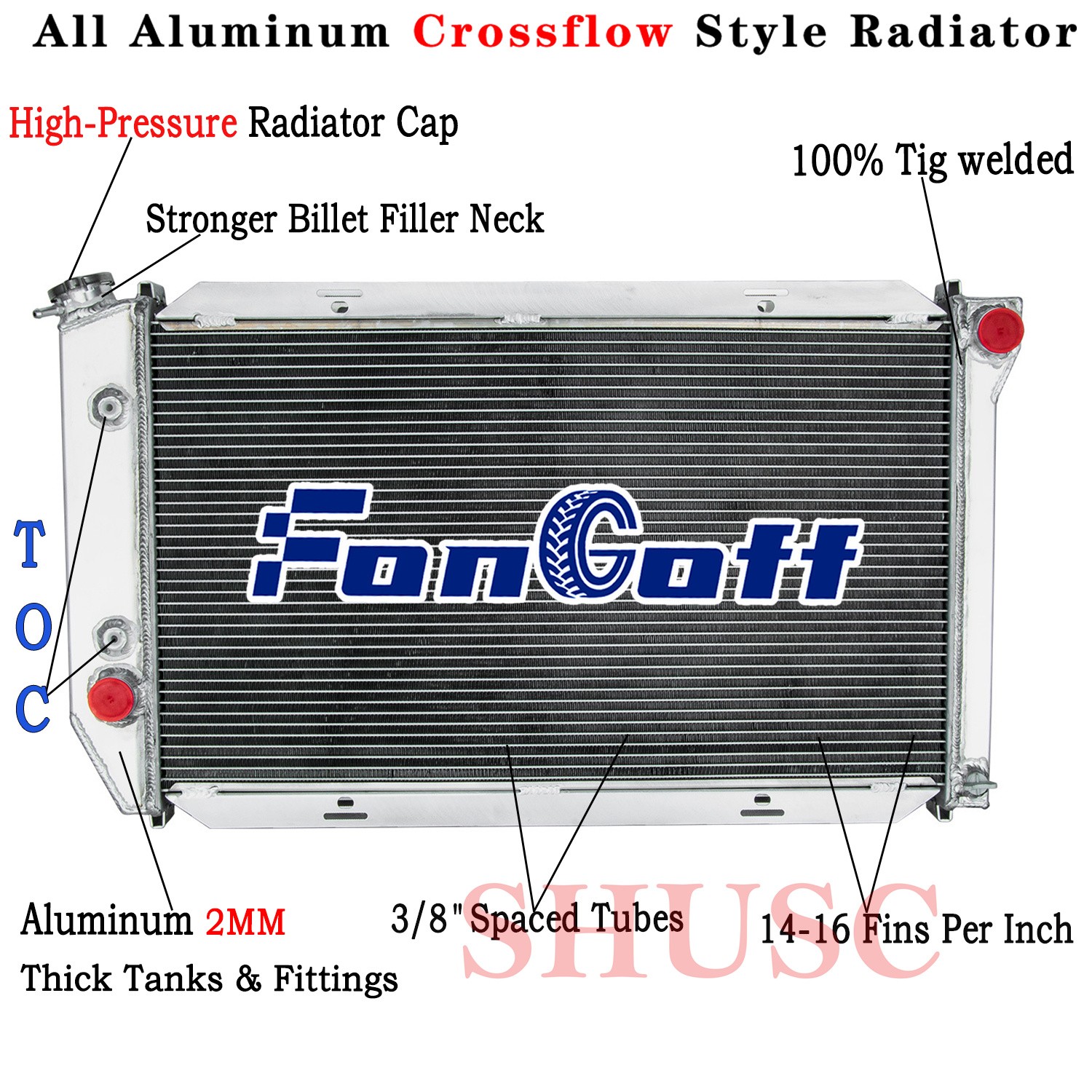 CU390 2 Row Aluminum Radiator For 1972-1979 Ford Thunderbird/Ranchero/Mercury V8
