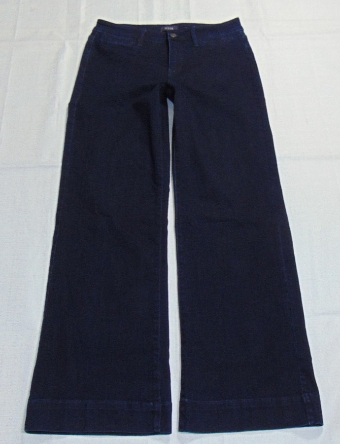 NYDJ Womens Size 8 Dark Wash Denim Trouser Wide Leg Blue Stretch Pockets Jeans