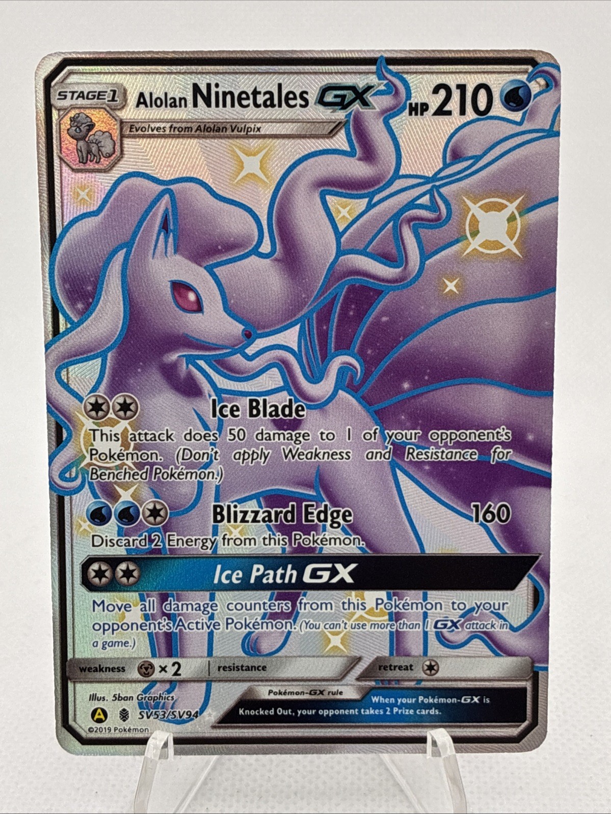 Pokémon TCG Alolan Ninetales GX SV53/SV94 Hidden Fates SV Holo Full Art Pokémon TCG Alolan Ninetales GX SV53/SV94 Hidden Fates SV Holo Full Art