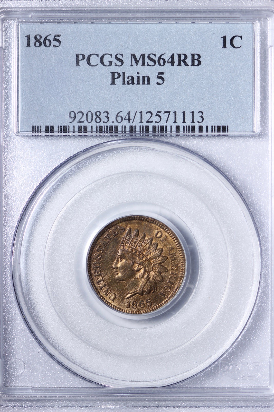 BU 1865 Plain 5 Indian Head Cent Penny PCGS MS64RB DUHNK