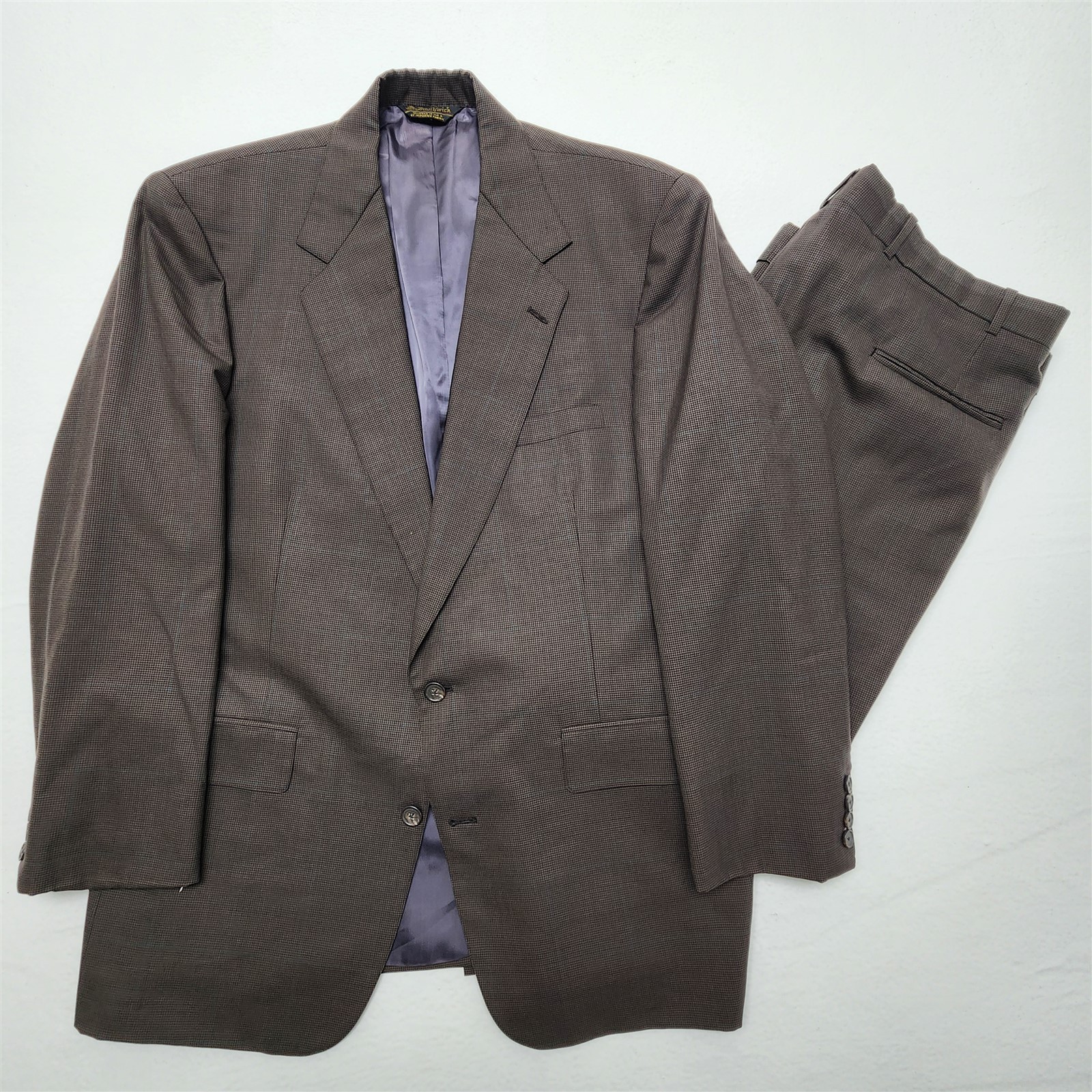 Vtg Southwick USA 44S 38x30 Brown Micro Houndstooth Check Wool Old Money Suit Vtg Southwick USA 44S 38x30 Brown Micro Houndstooth Check Wool Old Money Suit