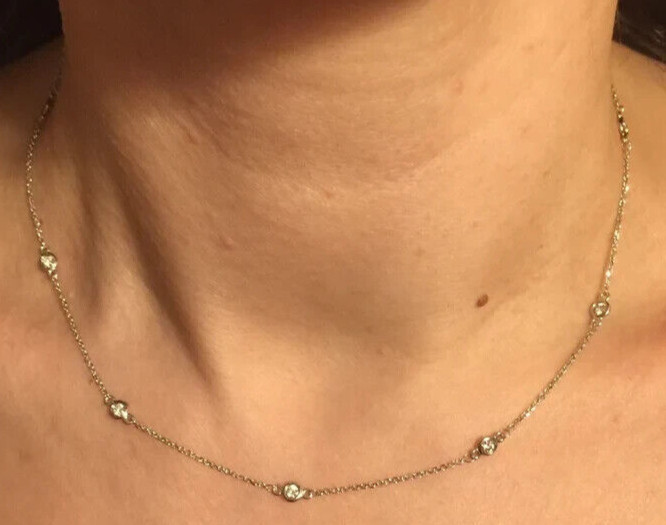 14k Yellow Gold Round Cut 0.50 CT Natural Diamond  By The Yard Station Necklace