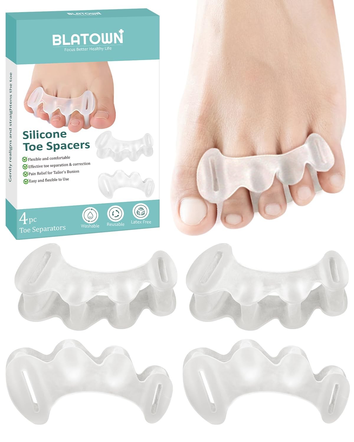 BLATOWN 2Pairs Toe Spacers Silicone Gel Toe Separators Correct Women Men Buni...