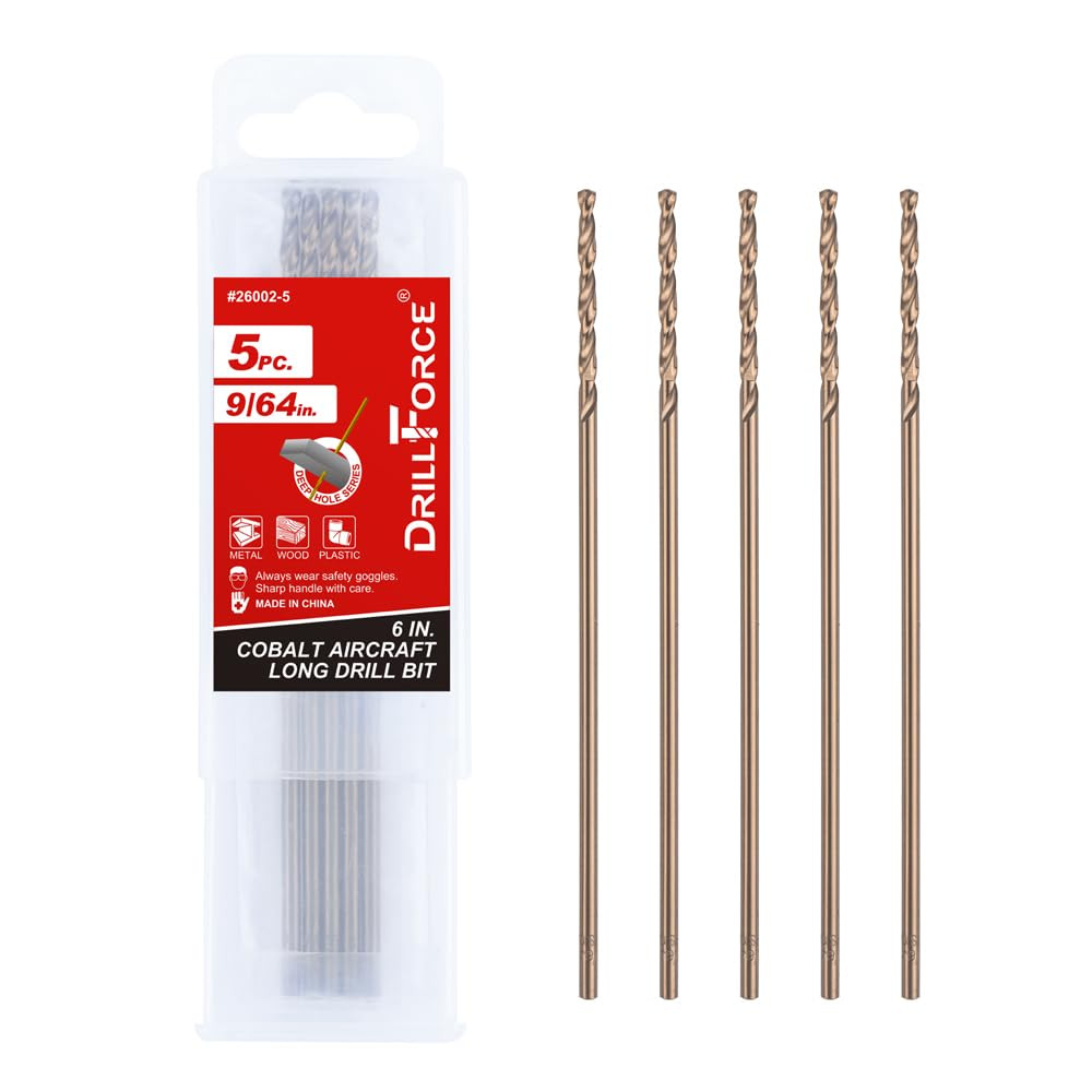 9/64 In. X 6 In. Cobalt Aircraft Extension Drill Bits Set, M35 High Speed Steel 9/64 In. X 6 In. Cobalt Aircraft Extension Drill Bits Set, M35 High Speed Steel