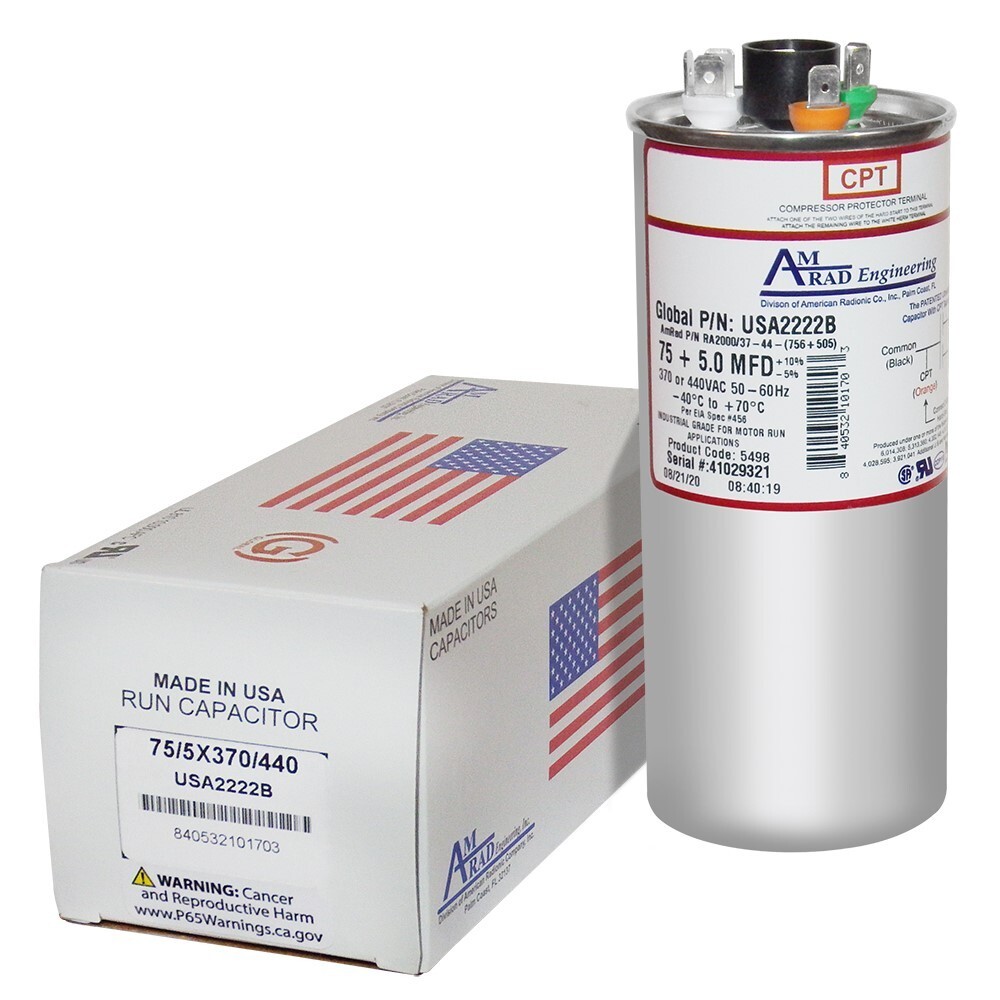 Amrad Replacement for Totaline P291-7554R Dual Capacitor 440 Volt 75 + 5 MFD