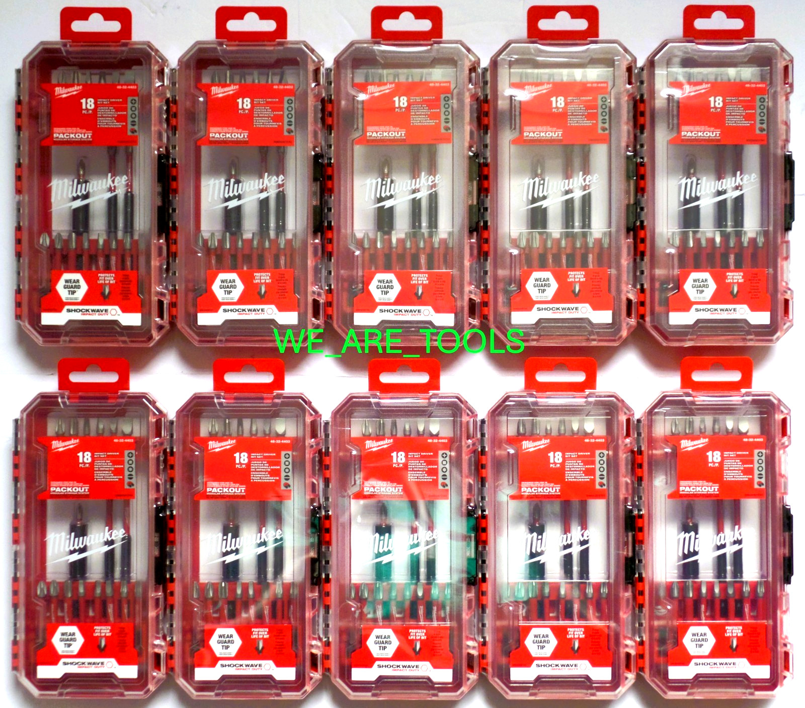 (10) NEW IN PACKAGE Milwaukee 48-32-4403 18pc Impact Driver Bit Sets PACKOUT