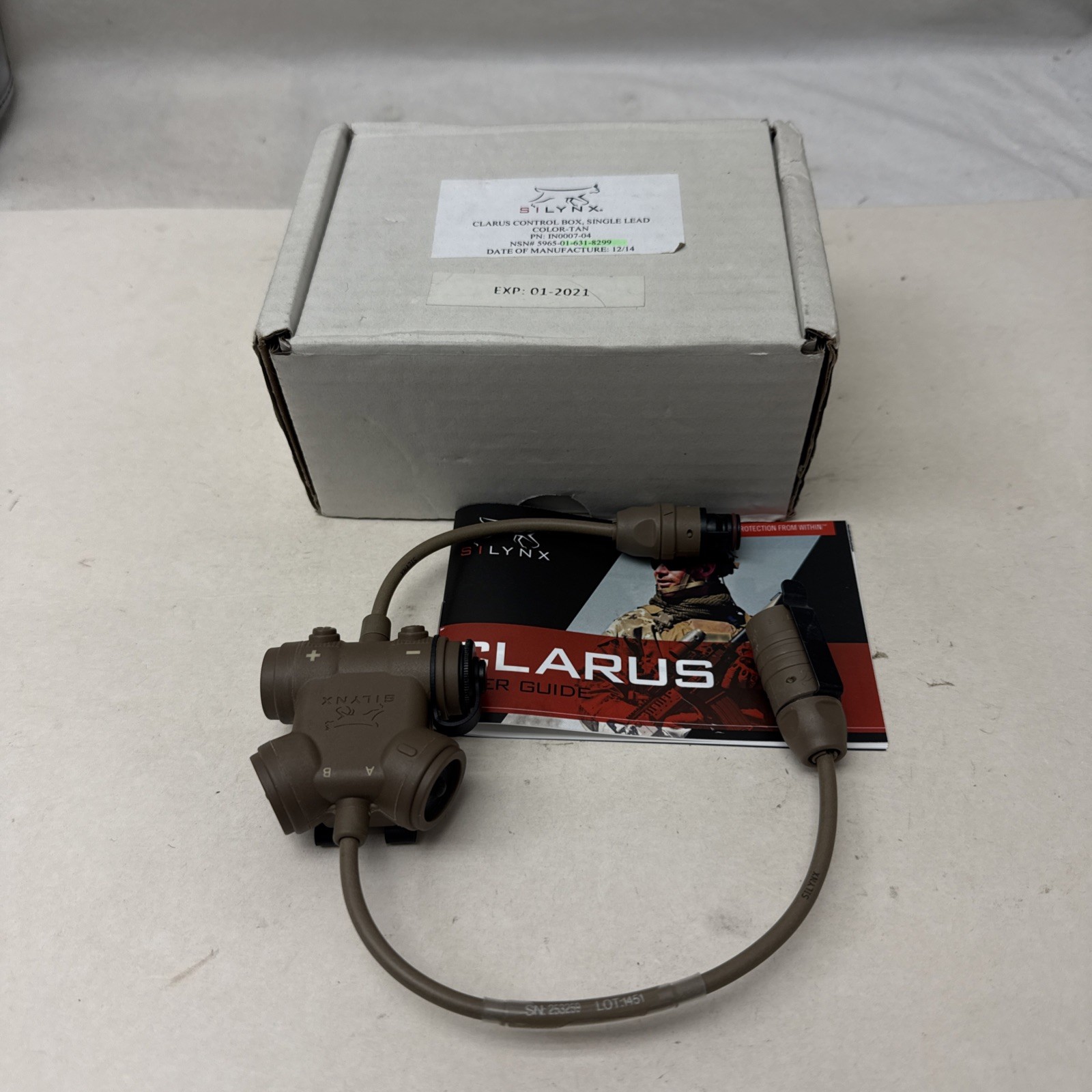 Silynx Clarus Control Box PTT Single Lead FDE Tan NSN 5965-01-631-8299