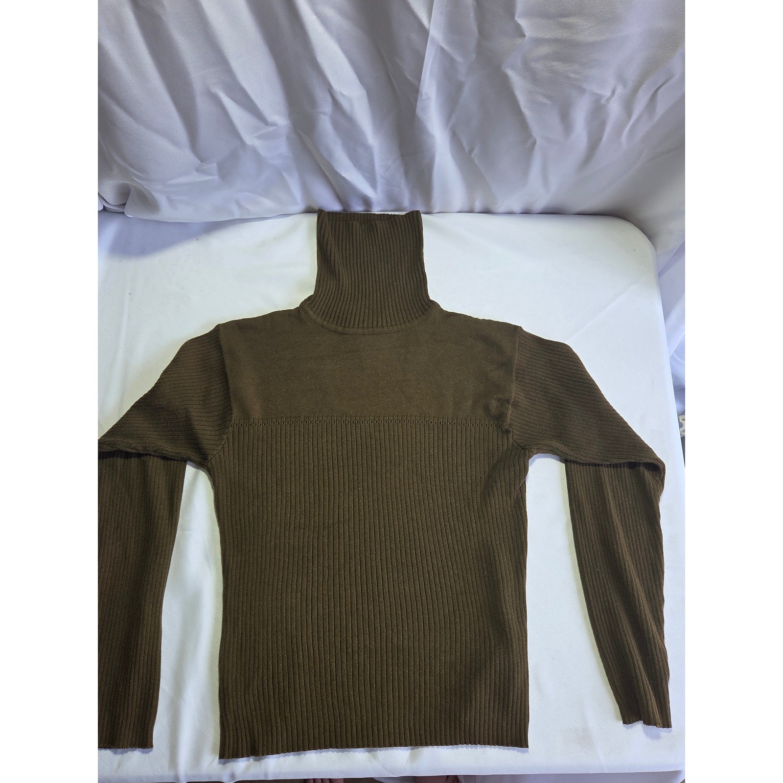 Sharon Young Sportswear Brown Ribbed Turtleneck Sweater Vintage Mixed Knit L