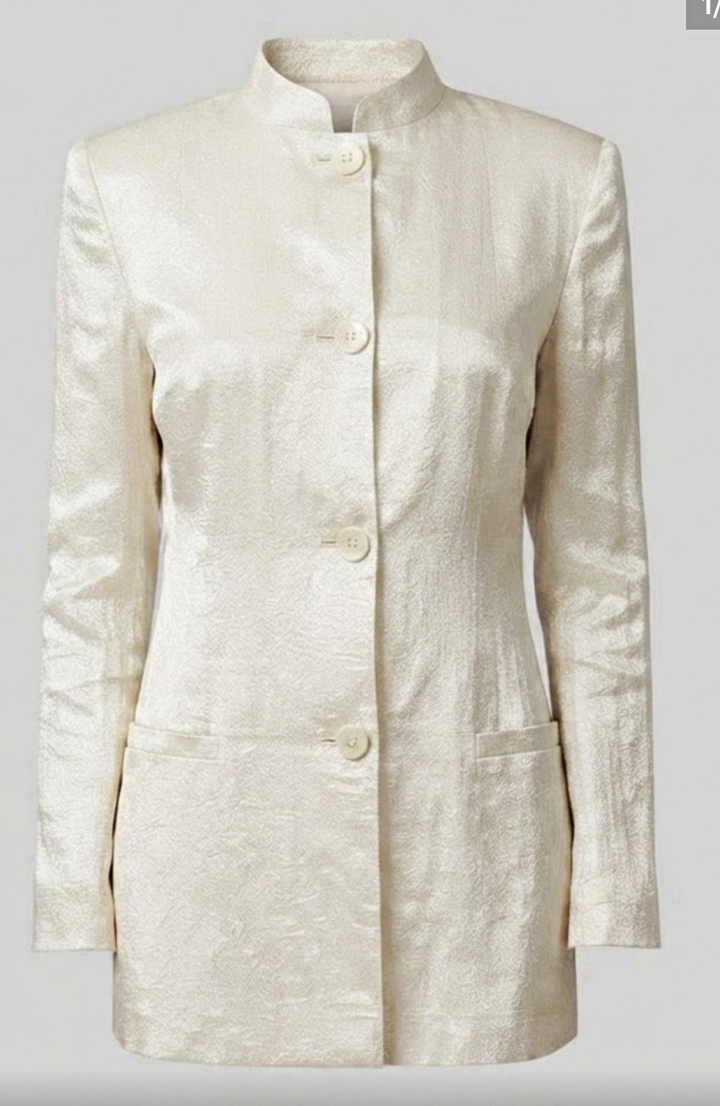 Genny Ivory Linen Blend Single-Breasted Stand Lapel Blazer Jacket 8 VTG Italian