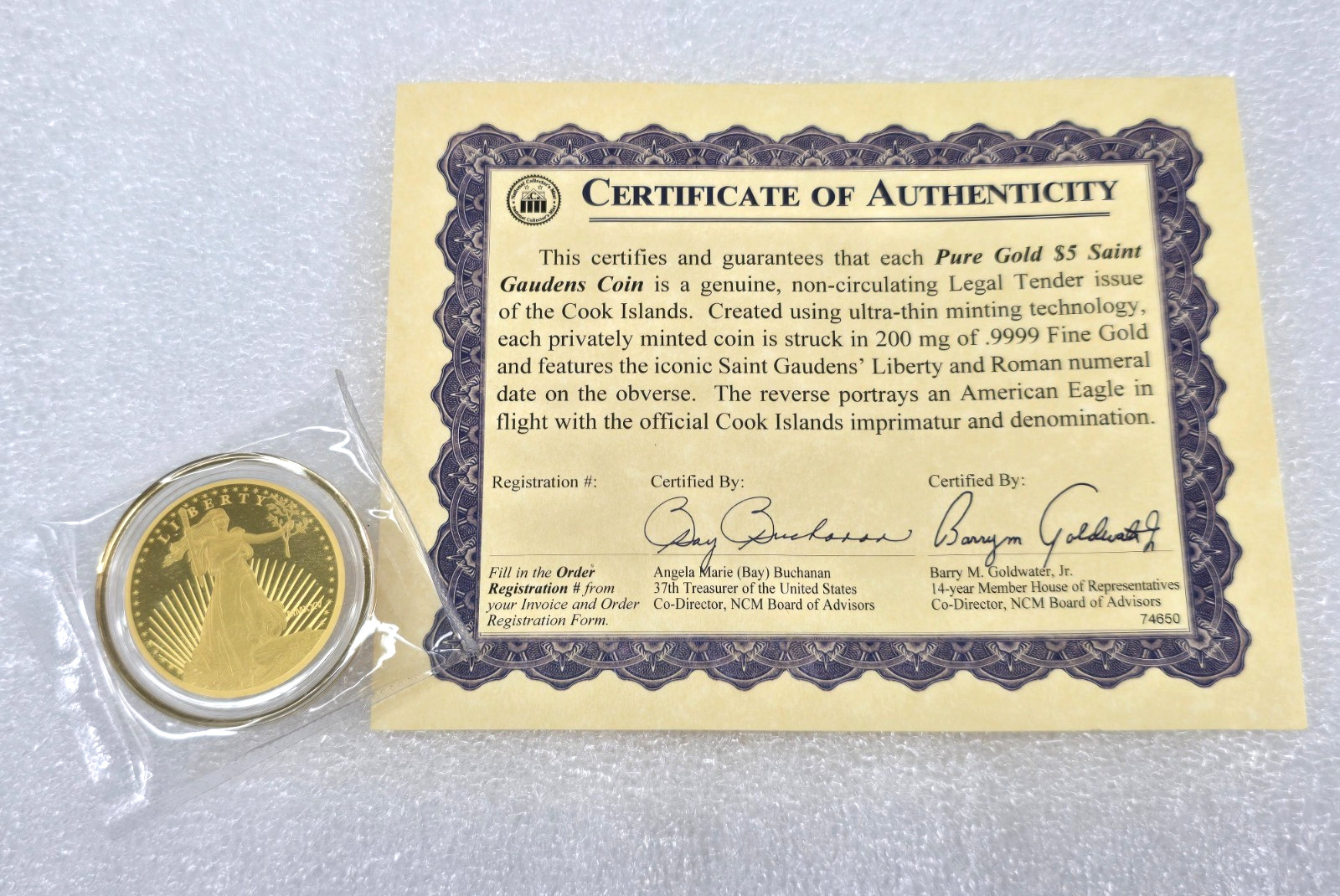 2025 Cook Islands Saint Gaudens $5 .9999 Fine Gold Eagle Coin COA 2025 Cook Islands Saint Gaudens $5 .9999 Fine Gold Eagle Coin COA