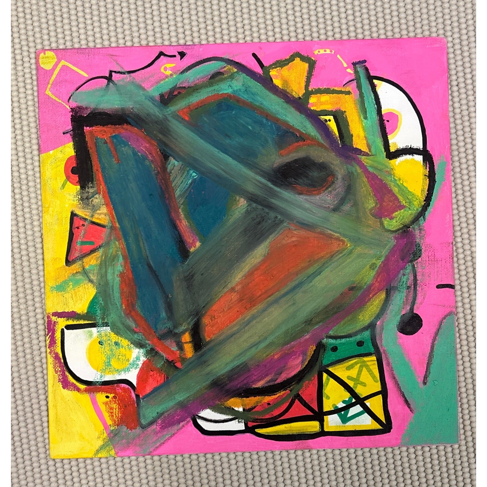 Original Neo-Expressionist Abstract Painting 10x10 Canvas Panel Signed Artwork