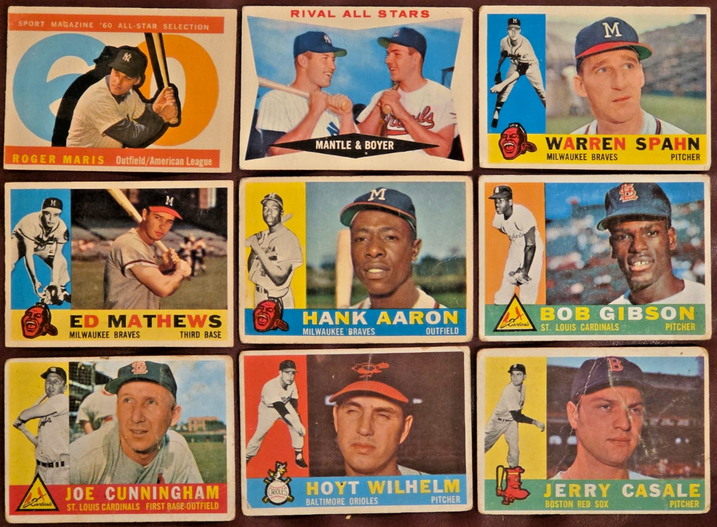 1960 Topps HOF Lot (9) Mantle Aaron Gibson Maris Mathews Spahn Wilhelm MORE L/M 1960 Topps HOF Lot (9) Mantle Aaron Gibson Maris Mathews Spahn Wilhelm MORE L/M