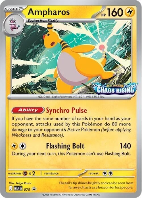 Ampharos #075 Promo, Chaos Rising Stamped, Mega Evolution Promo, NM