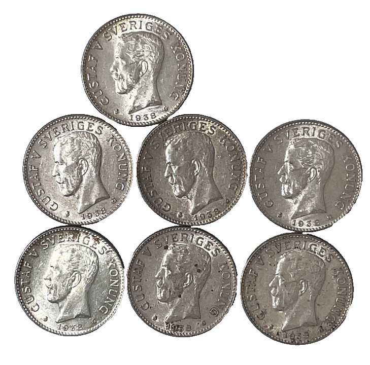 (1) One 1938 G Sweden 2 Kronor Gustaf V BU-Unc .800 Silver Coin KM# 787