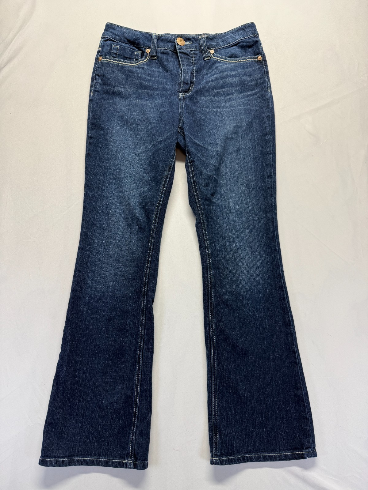 Seven7 Slimming Bootcut Jeans Womens 8 Blue Dark Wash Denim Mid Rise Rhinestone Seven7 Slimming Bootcut Jeans Womens 8 Blue Dark Wash Denim Mid Rise Rhinestone
