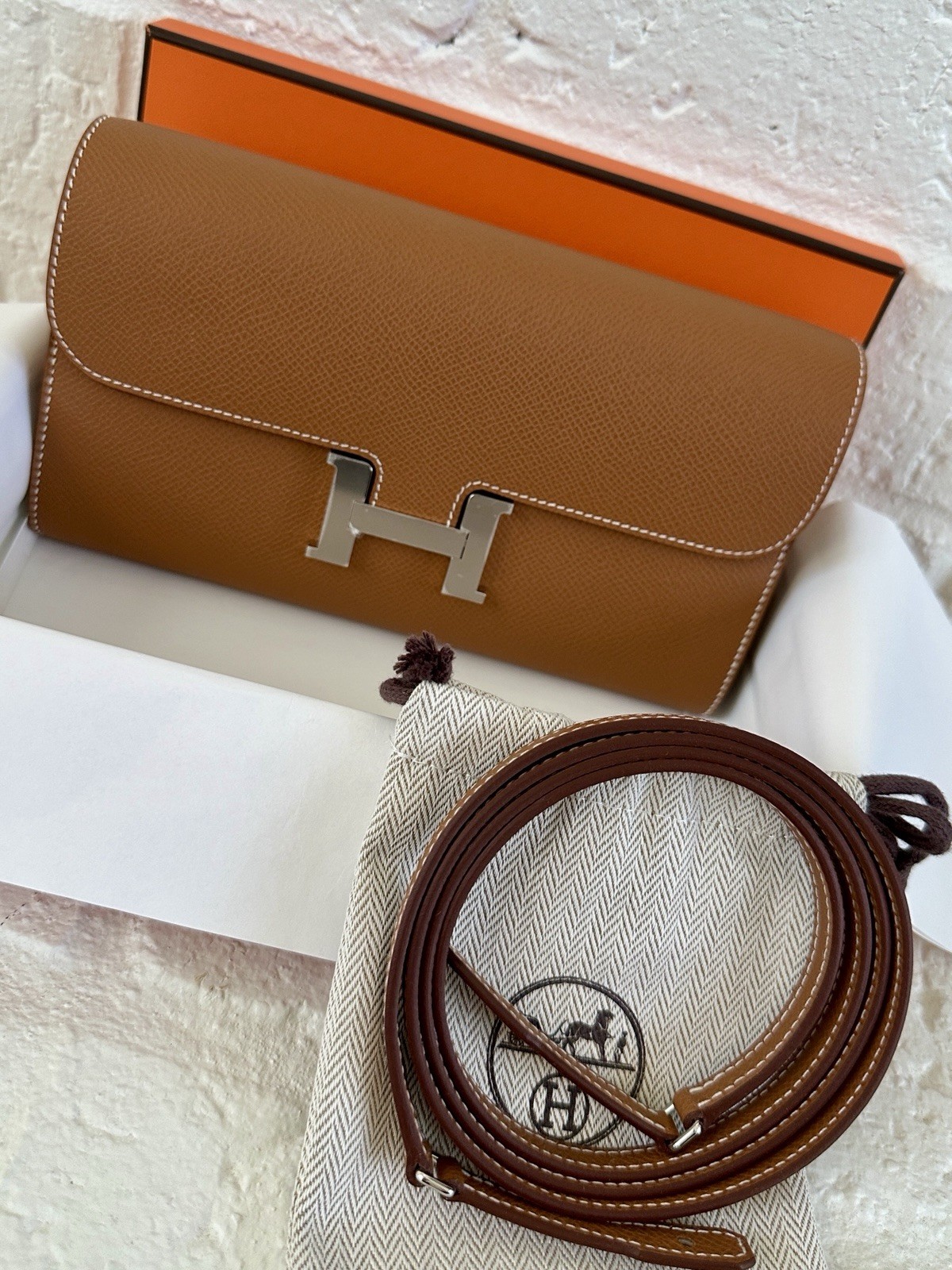 BNIB Hermes Constance To Go Wallet Gold w Palladium Hardware + Receipt