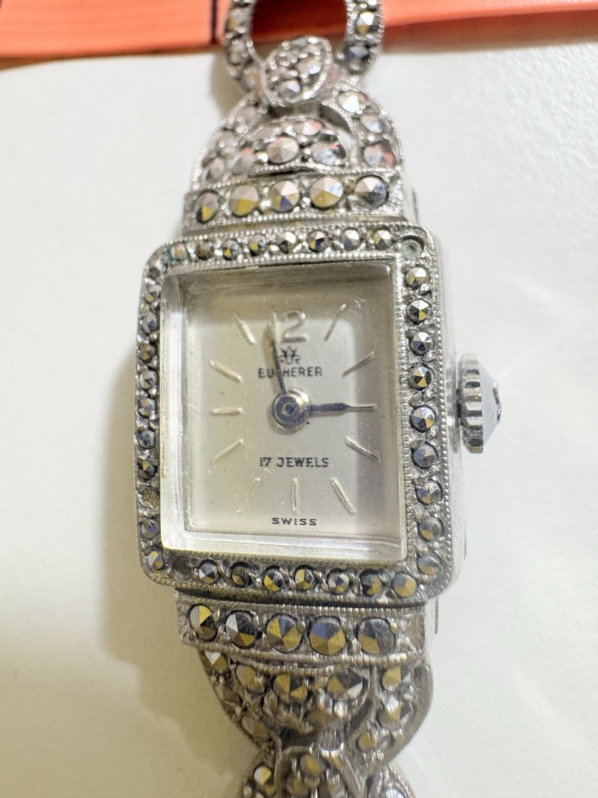Vtg 1950\'s Bucherer 17 Jewel Swiss Ladies Wrist Watch Silver Marcasite READ Vtg 1950\'s Bucherer 17 Jewel Swiss Ladies Wrist Watch Silver Marcasite READ