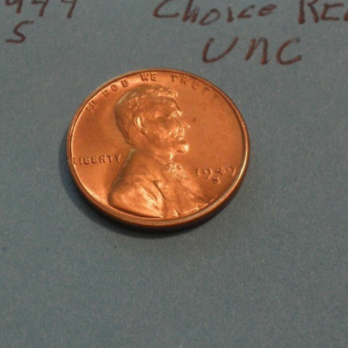 1949 S CHOICE RED UNCIRCULATED WHEAT CENT #3 1949 S CHOICE RED UNCIRCULATED WHEAT CENT #3