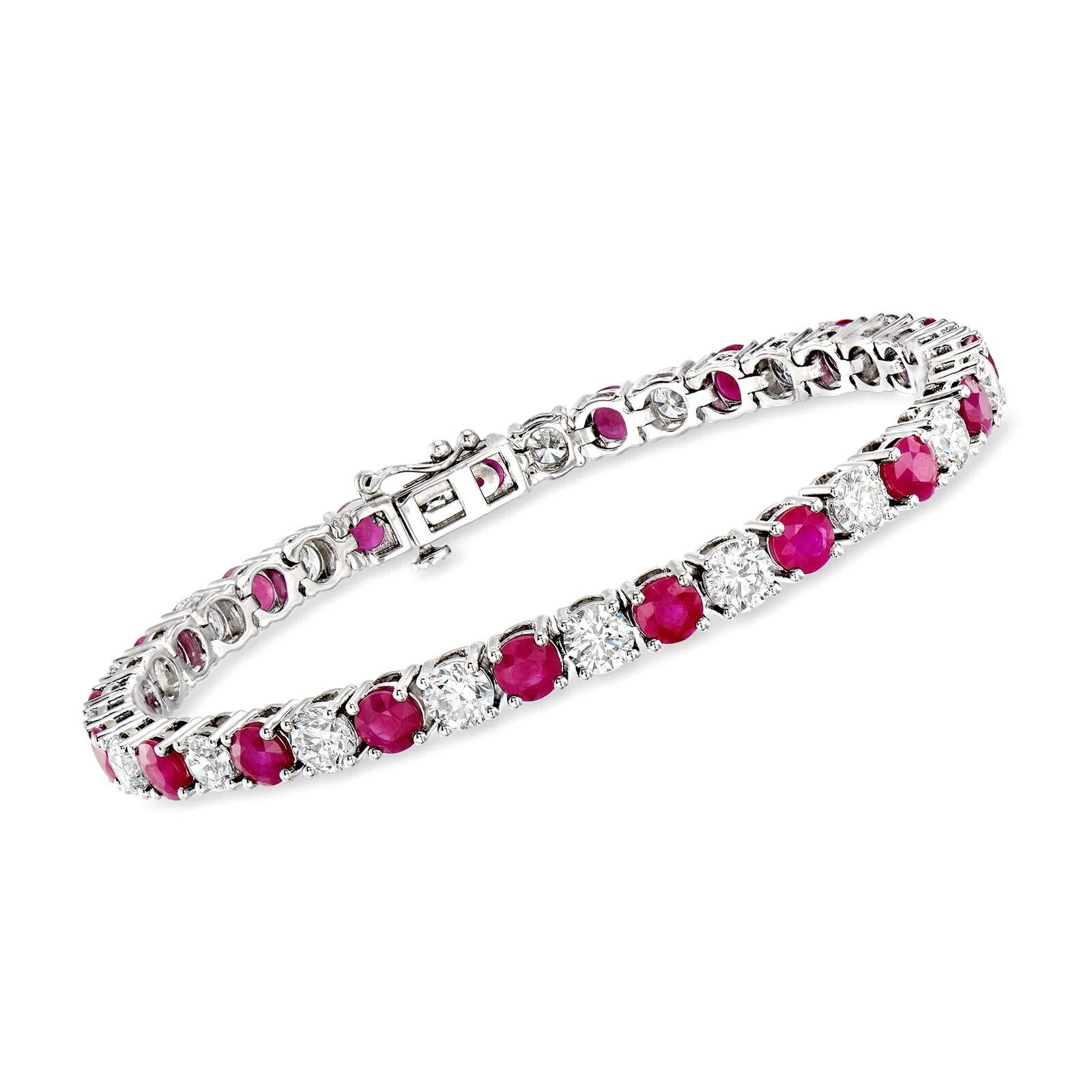 16 Ctw Round Cut Ruby & Diamond Tennis Women\'s Bracelet 14K White Gold Plated