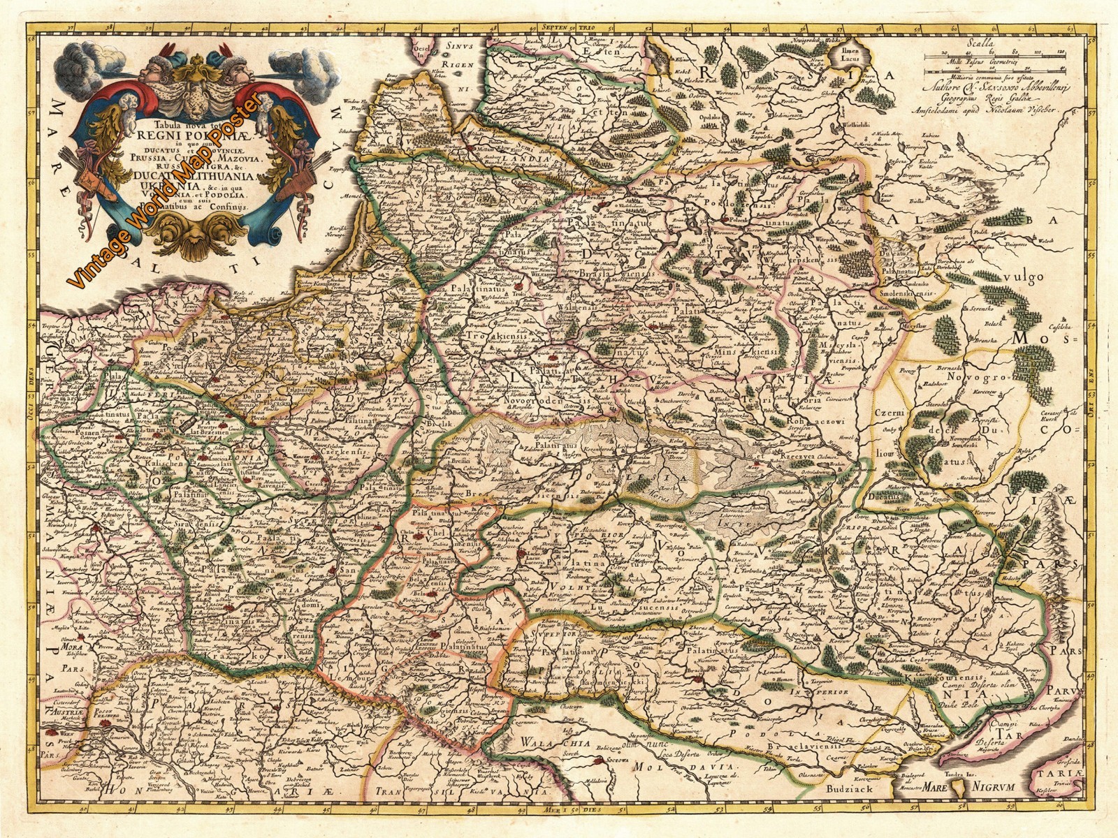 1650s Vintage World Map Old Style Poster Kingdom of Poland 24 x 32 Inch #046