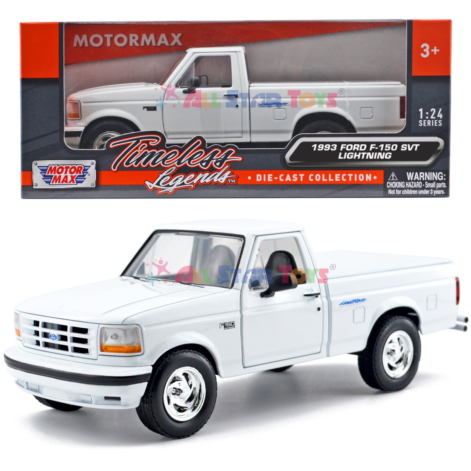Motormax 1:24 1993 Ford F-150 SVT Lightning White Motormax 1:24 1993 Ford F-150 SVT Lightning White